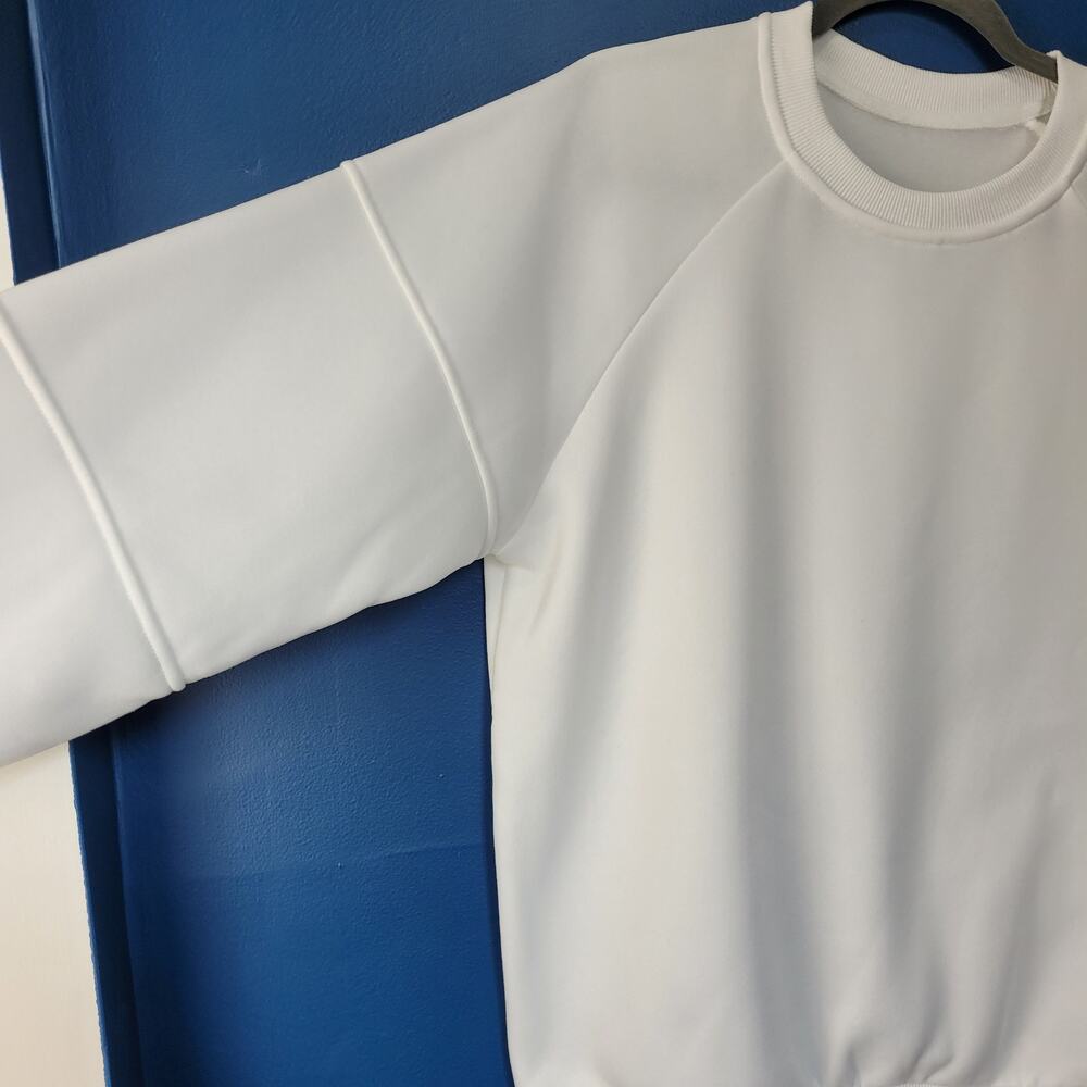 Commense Oversized White Sweatshirt S NWT Crewneck Raglan Sleeve Boxy Pullover - Picture 4 of 10